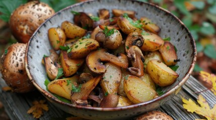 Foraging for mushrooms leads to a delicious meal of crispy potatoes and sauteed mushrooms