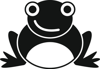 Cartoon frog is smiling in this black and white illustration
