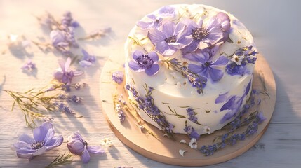 Floral Cake with Purple Flowers.