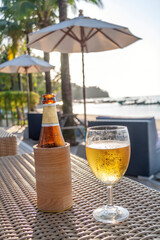 Cold beer on table