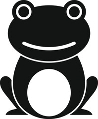 Black silhouette of a smiling frog sitting, isolated on a white background