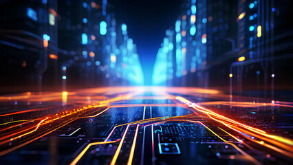 Data on the move! Colorful lights show information flowing through cables (great for explaining data transfer)