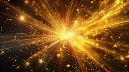 Set of dynamic yellow Sky Explosions. Black Background with shining gold Sunburst, Digital Lens Flare and Customized Light Rays very beautiful colors