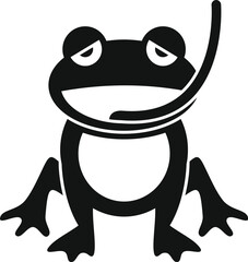 Black and white icon of a frog catching an insect with its long tongue