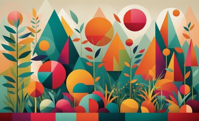 Abstract Geometric Shapes Landscape with Vibrant Colors