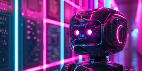 A robot standing in front of a wall