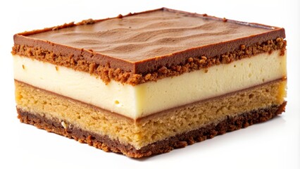 Richly textured, velvety-smooth, creamy dessert slice with golden-brown crust, sitting alone on a transparent background, radiating indulgent decadence.
