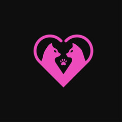 Cat in love logo design. Cute and simple cat heart shape vector
