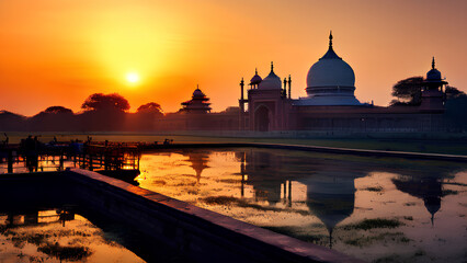 Obraz premium Agra's treasure! The Taj Mahal glows like a pearl under a starry night