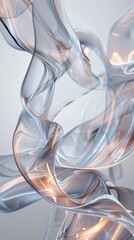 Swirling glass shapes in blue and orange against a grey background