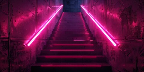 A set of stairs illuminated by neon lights