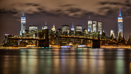 Obraz premium Night lights of New York! City that never sleeps, illuminated after dark