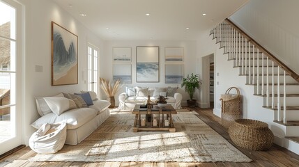 3D Rendering of Coastal Farmhouse Entryway


