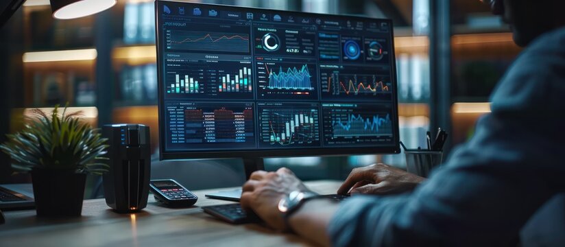 Businessman working with financial data and growth graphs of company.