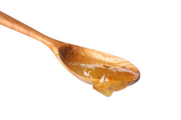Spoon with tasty sweet jam isolated on white