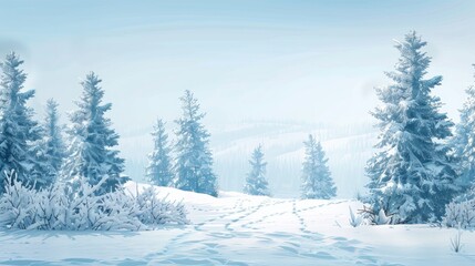 Naklejka premium Winter scenery with pine trees area for text duplication