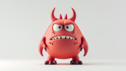 Obraz premium Cute expressive 3D cartoon monster with big eyes