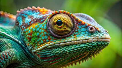 Fototapeta premium Extreme close-up of a chameleon blending into the wild , chameleon, reptile, camouflage, nature, wildlife, animal