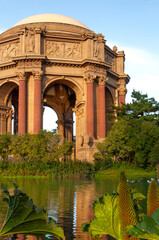The iconic rotunda of the Palace of Fine Arts at sunrise.
