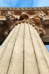 Roman architure-inspired style columns decorate the Palace of Fine Arts in San Francisco, CA.