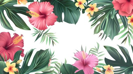 tropical leaf and flower on white background