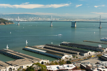 The San Francisco-Oakland Bay Bridge and the Embarcadero, circa 2009.