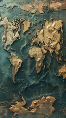 World map embossed in stylized illustration