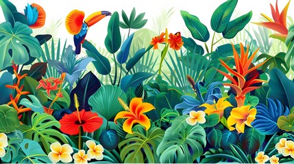 tropical leaf and flower on white background