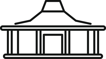 Traditional wooden gazebo with conical roof standing on pillars line art