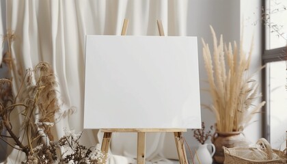 Blank white signboard mockup for a modern boho wedding - invitation card template.