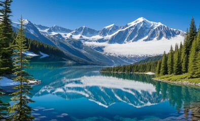 Majestic Glacier Lake with Snow-Capped Mountain