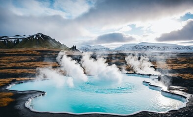 Geothermal Hot Spring in Rugged Icelandic Landscape