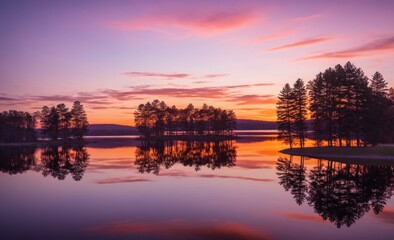 Fototapeta premium Tranquil Sunset Over Reflective Lake