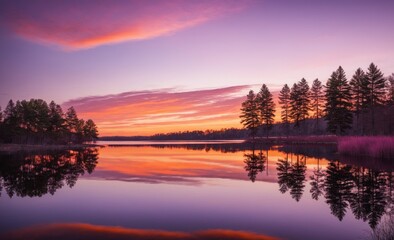 Fototapeta premium Tranquil Sunset Over Reflective Lake