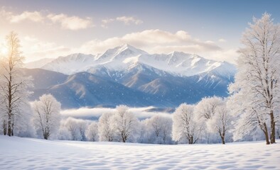 Obraz premium Snow-Covered Trees in a Winter Wonderland