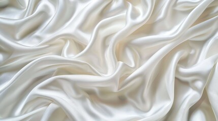 Fototapeta premium Silky white satin fabric with copy space wavy folds Top view for elegant web banner