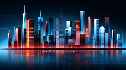 Obraz premium Modern digital illustration of a city skyline at night, featuring clean lines and subtle gradients, designed for Procreate artists