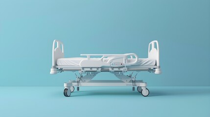 Front view of hospital bed isolated on blue background