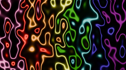 The colorful neon light on the reflective fluid surface