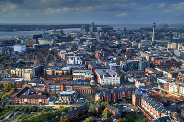 Liverpool City Centre Aerial View, UK.