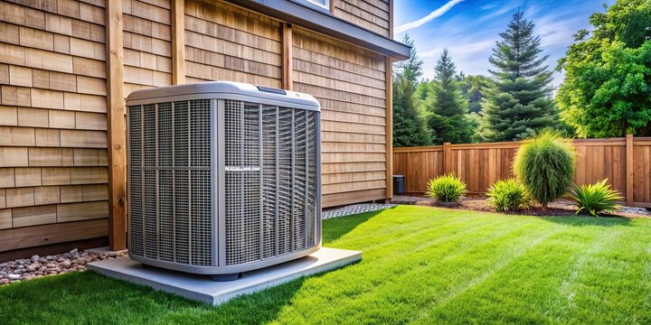 Modern backyard air conditioning unit that is energy efficient and eco-friendly, energy efficient, modern