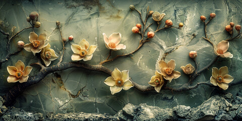 Obraz premium パネルの壁アート、壁の装飾、花のデザインの大理石の背景