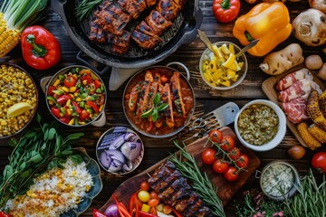 Hot Summer Barbecue: The Fourth of July Patriotic outdoor barbecue feast, generative artificial intelligence