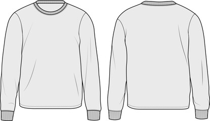 Knit sweatshirt technical fashion illustration design template with ribbed cuffs, regular fit and long sleeves front and back view