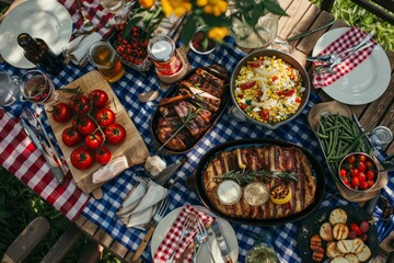 Hot Summer Barbecue: The Fourth of July Patriotic outdoor barbecue feast, generative artificial intelligence