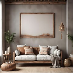 Mockup frame in nomadic boho interior sofa sat background