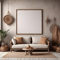 Mockup frame in nomadic boho interior sofa sat background