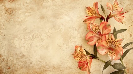 Vintage paper with alstroemeria