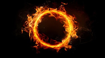 Circle of Fire flame with movment on black background, Beautiful yellow, orange and red and red blaze fire flame texture style