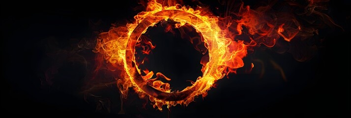 Fototapeta premium Circle of Fire flame with movment on black background, Beautiful yellow, orange and red and red blaze fire flame texture style